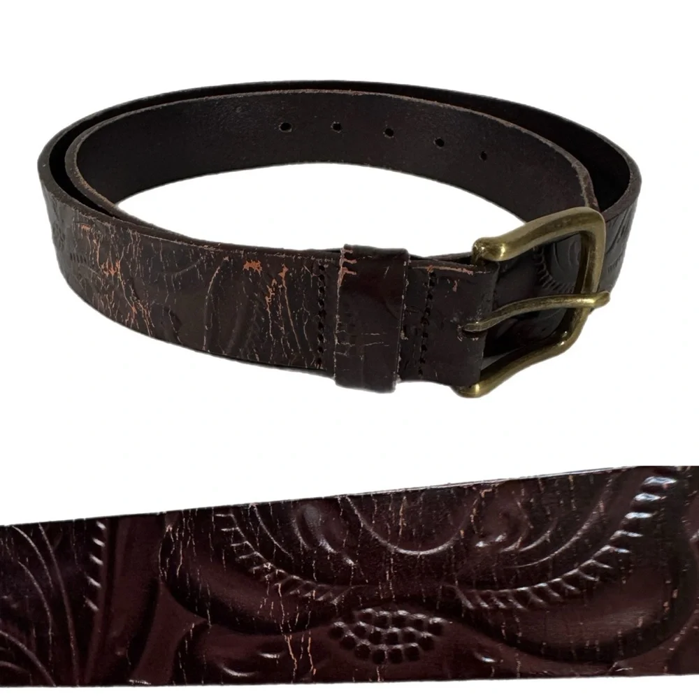 PATRICIA NASH Tooled Leather Belt Sz L